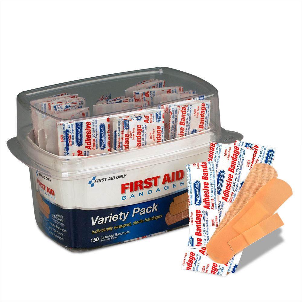 First Aid Only Assorted Bandage Box Kit 150 Bandage Box 6 Box Case 90095